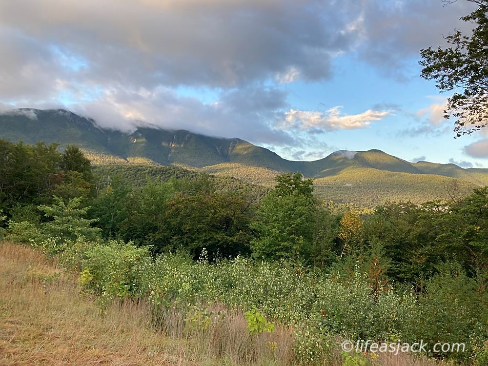 low clouds rest on the summits of the Osceola mountains in New Hampshire, USA