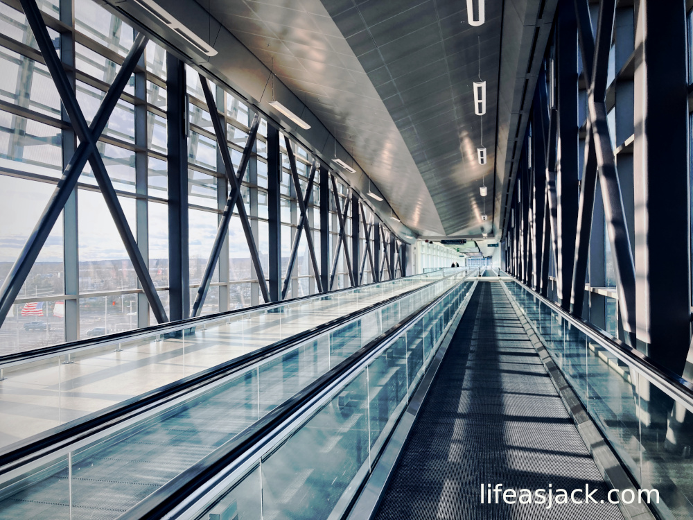 an empty airport walkway